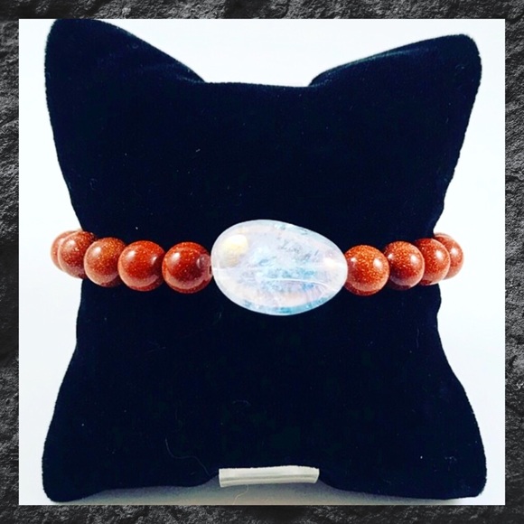 Silverskylight Jewelry - Aura crystal quartz & goldstone bead boho bracelet